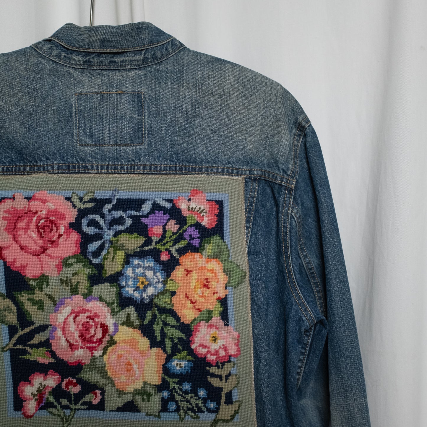"Trucker's Bouquet" Upcycled Denim Jacket