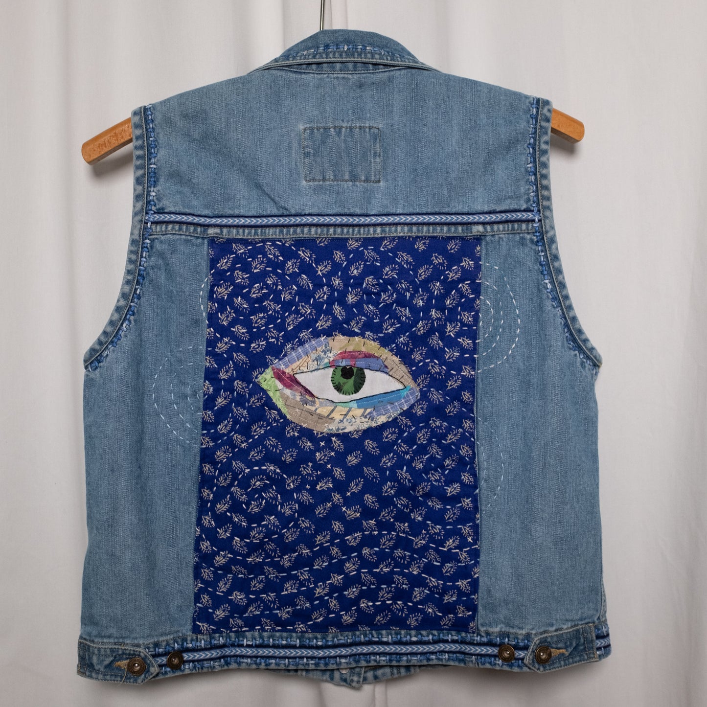 "Eyes Open" Upcycled Quilted Denim Vest