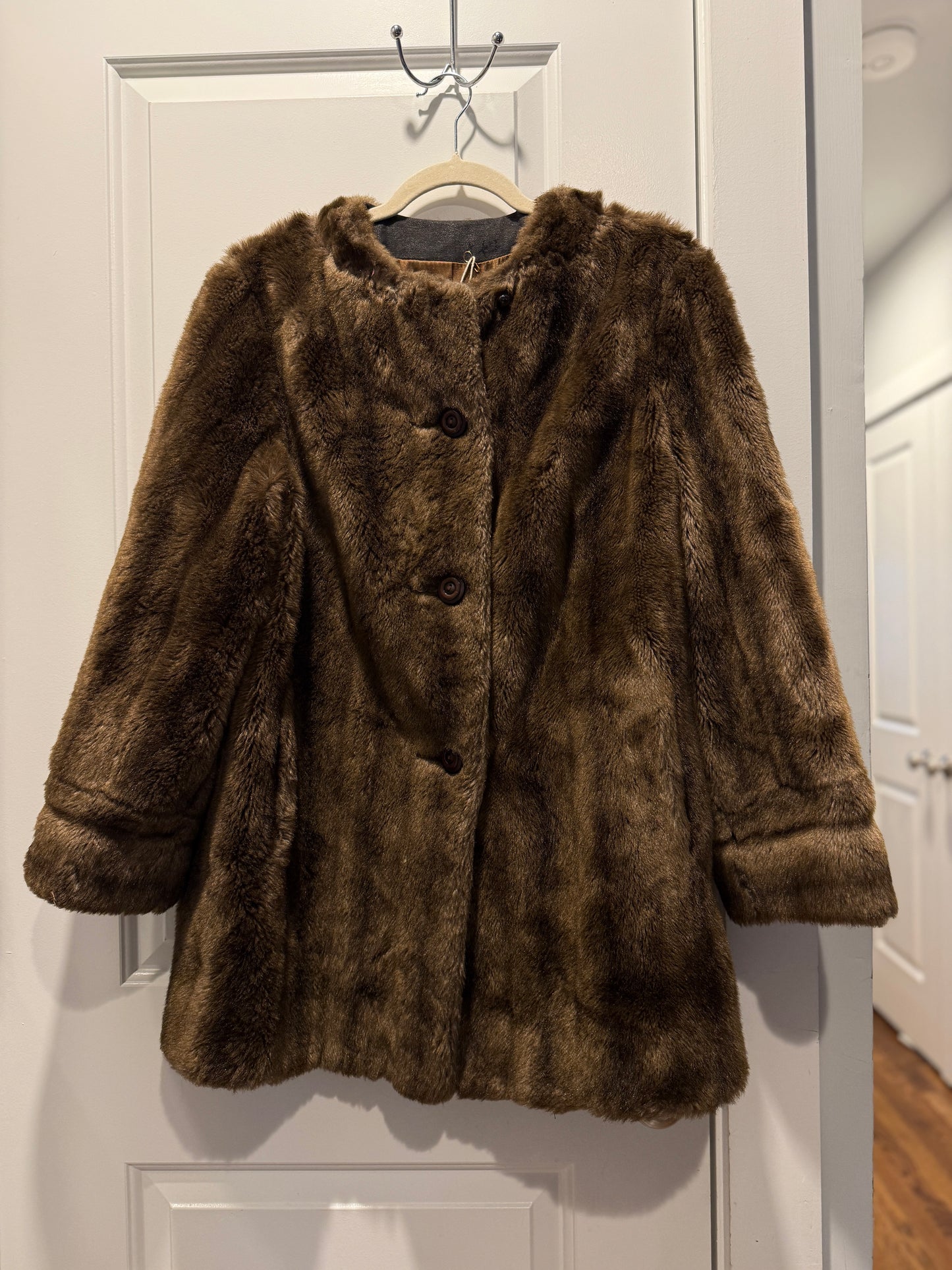 LSV 1970s Braemoor Tisaavel France Brown Faux Fur Jacket Vintage
