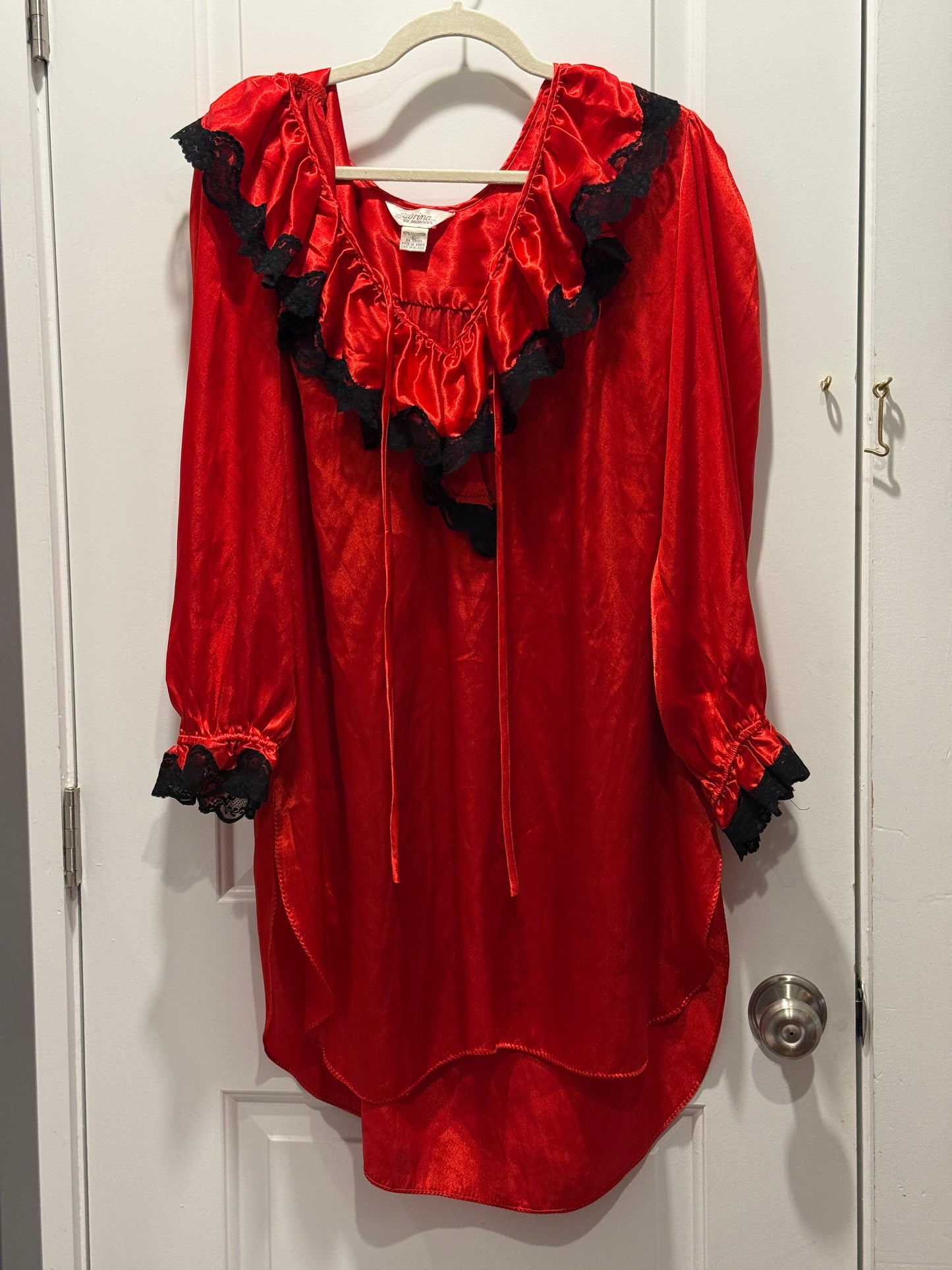 LSV 1990s Sabrina Boudoir Red Black Ruffle Gown fits M-L