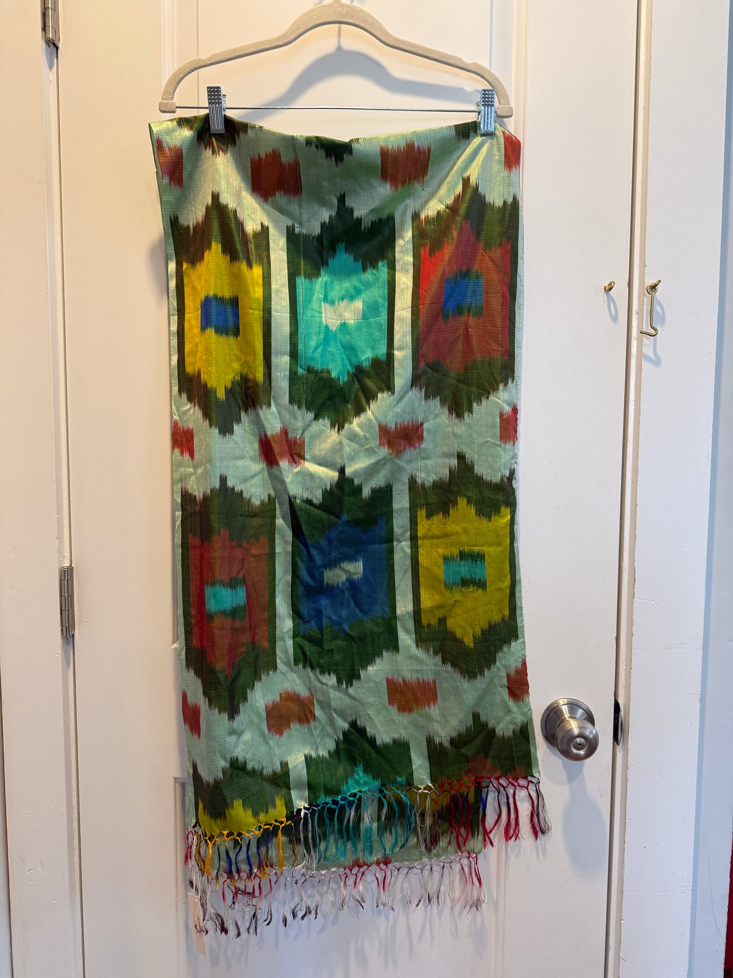 LSV Vtg Ikat silk multicolored long scarf