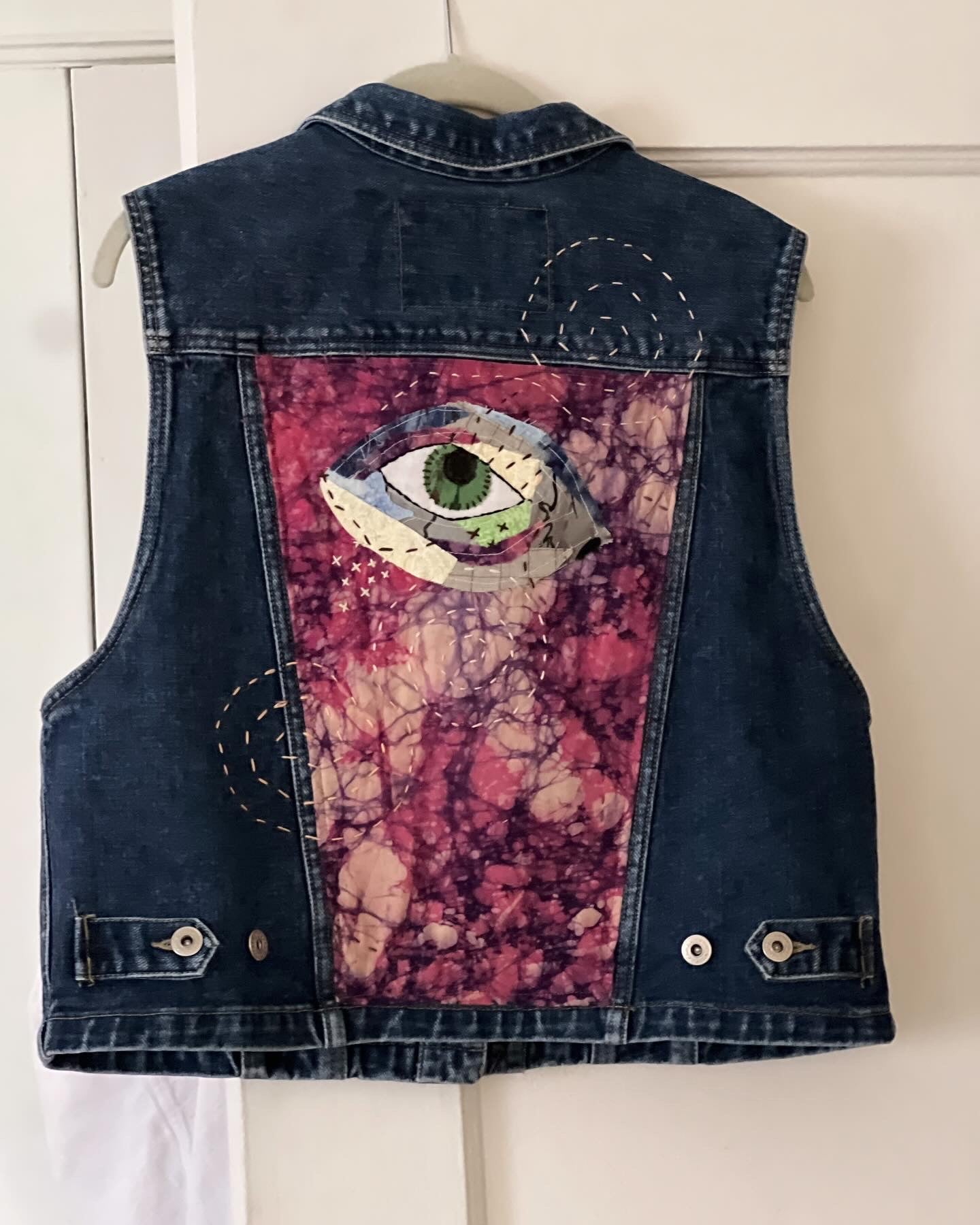 "Stay Awake" Upcycled Quilted Vest with Eye Design