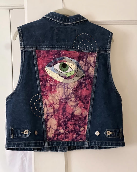 "Stay Awake" Upcycled Quilted Vest with Eye Design