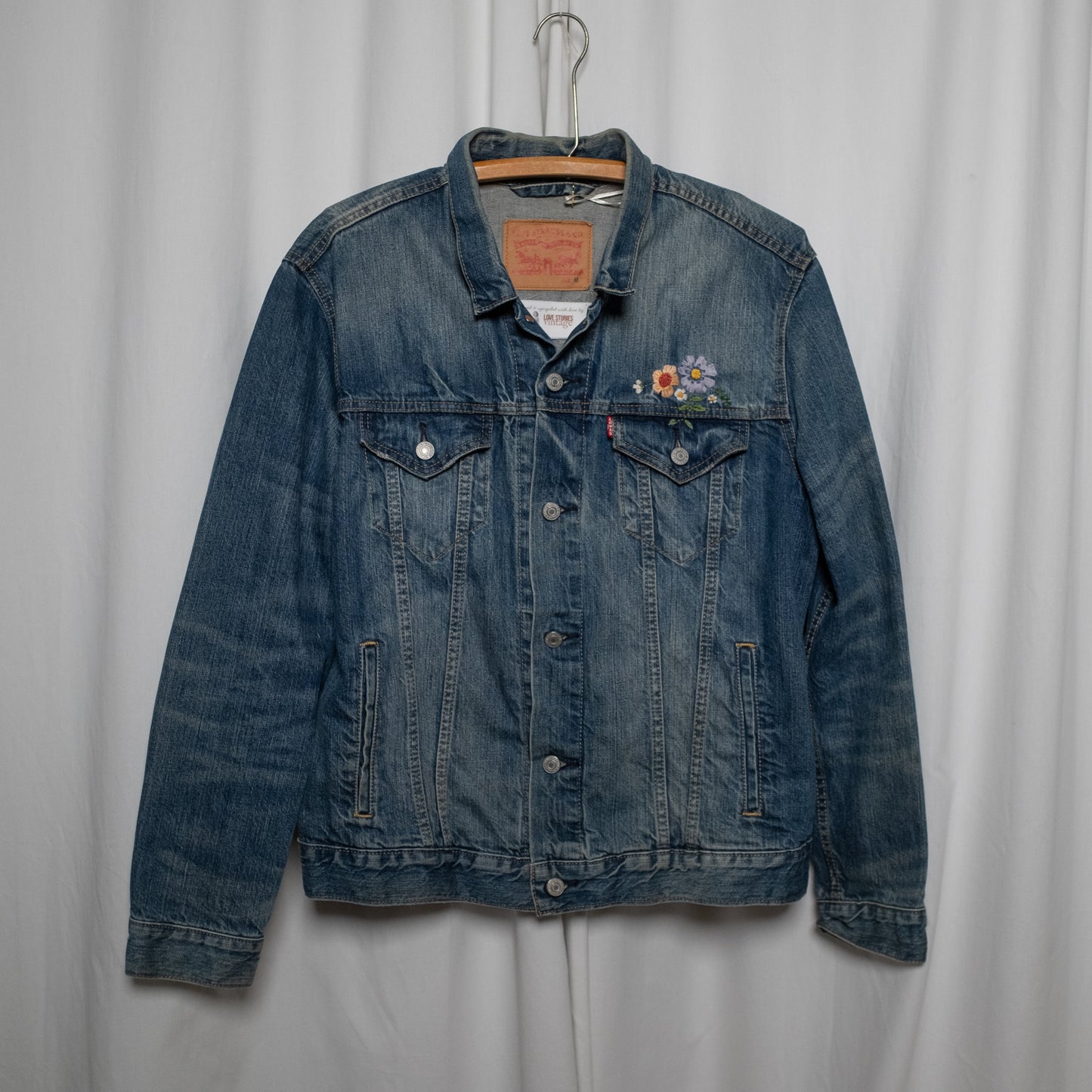 "Trucker's Bouquet" Upcycled Denim Jacket