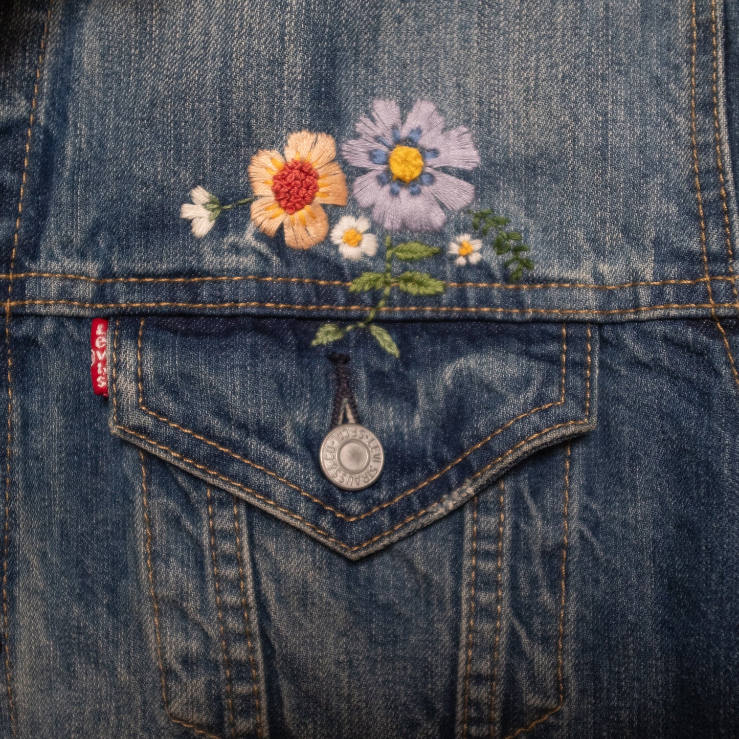"Trucker's Bouquet" Upcycled Denim Jacket