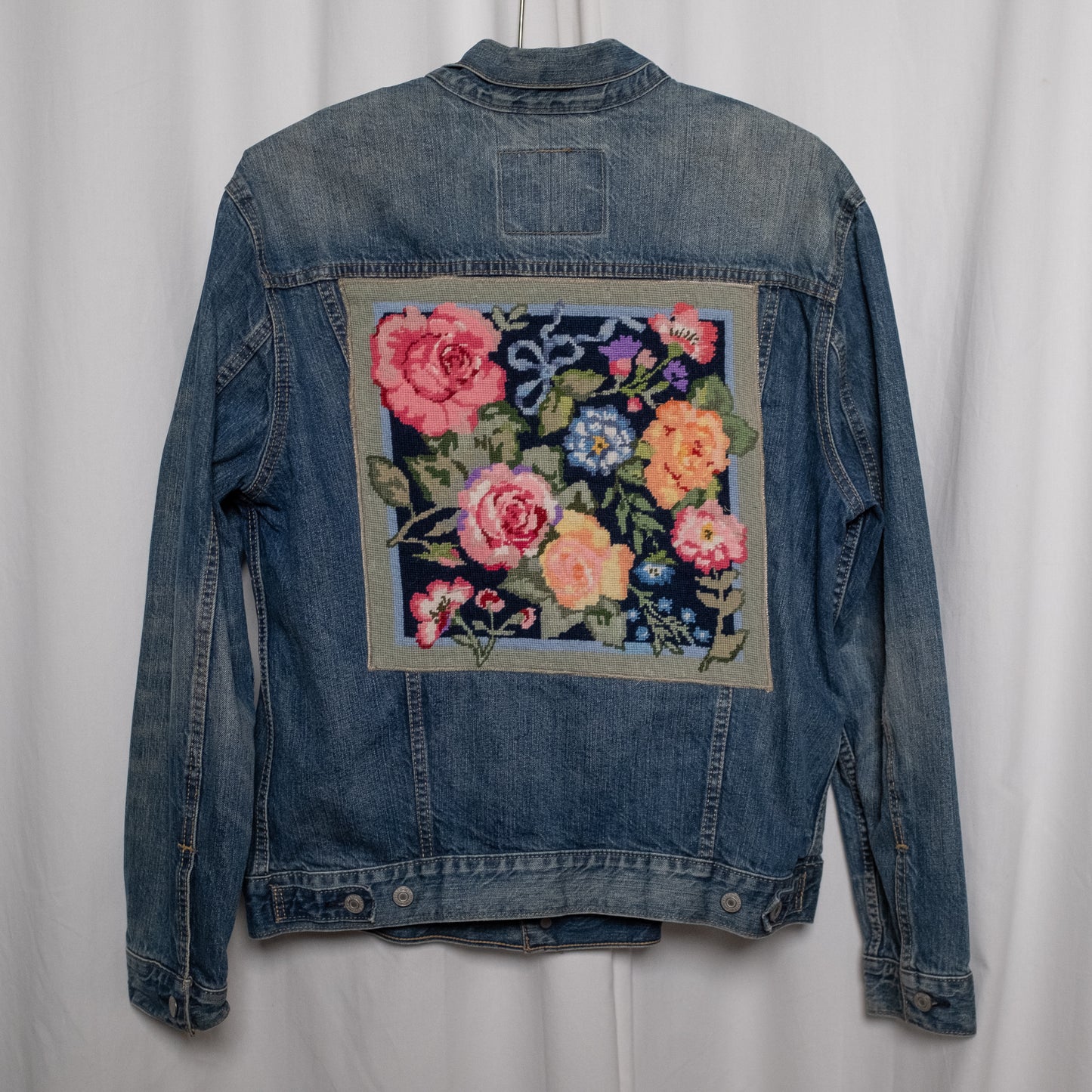 "Trucker's Bouquet" Upcycled Denim Jacket