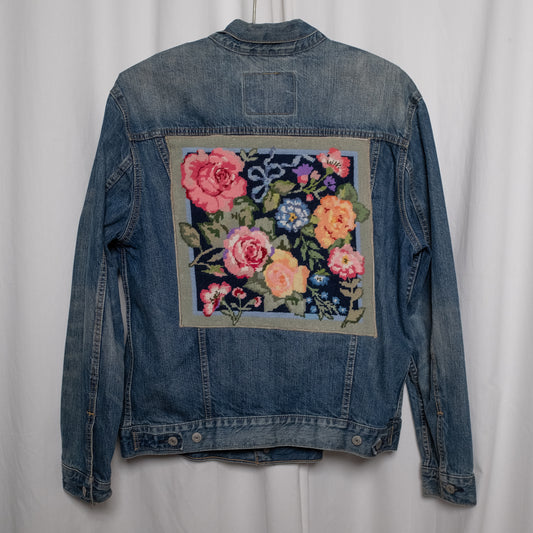 "Trucker's Bouquet" Upcycled Denim Jacket