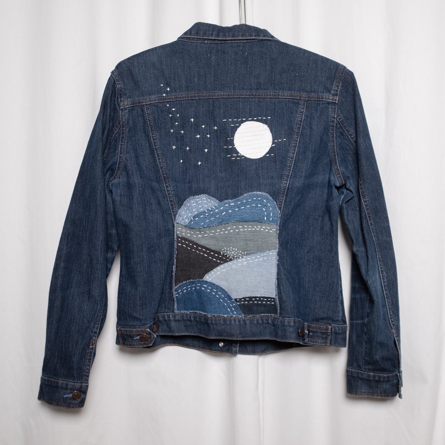 Upcycled "Mountain Moonlight" denim scraps jacket