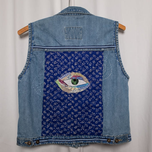 "Eyes Open" Upcycled Quilted Denim Vest