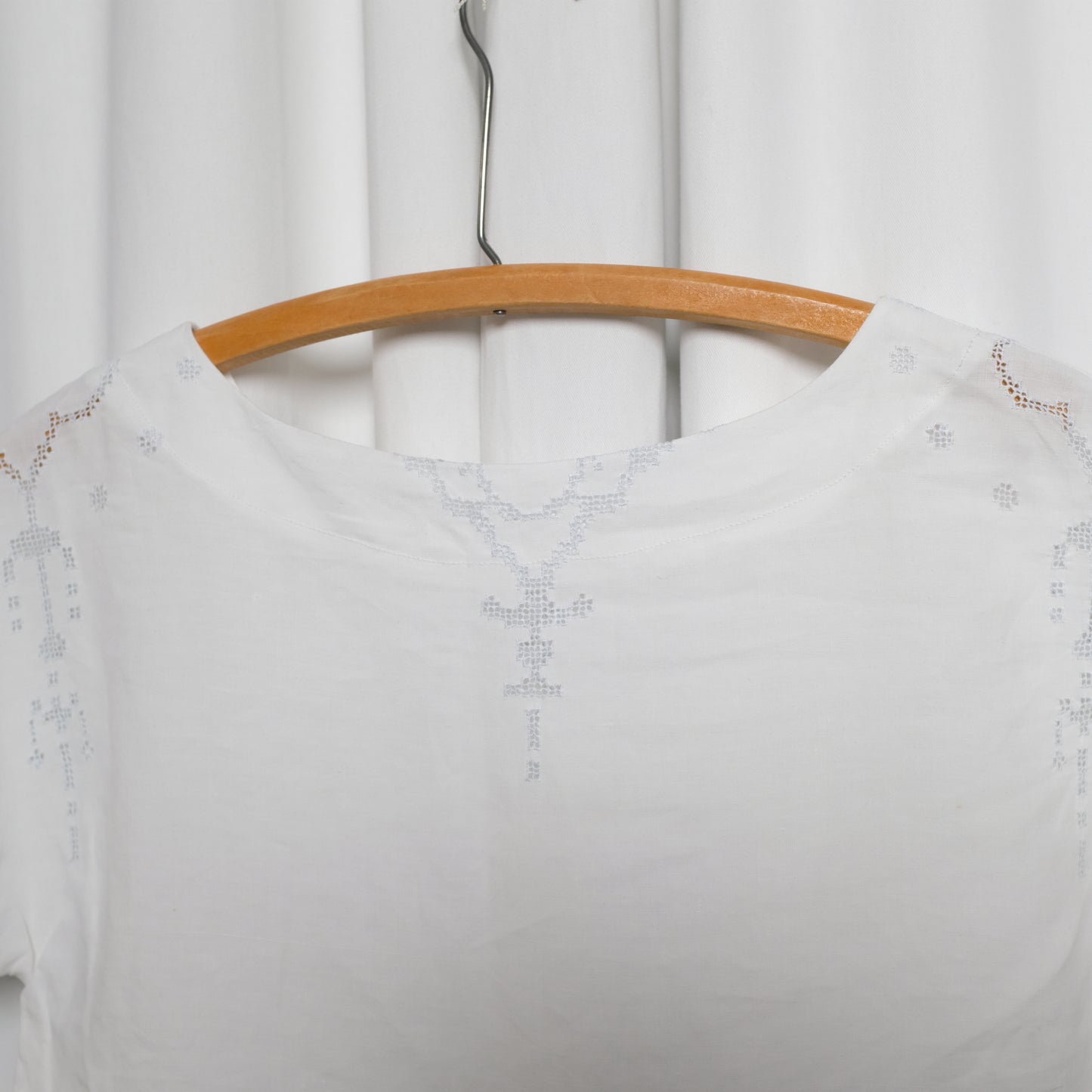 Upcycled linen + crochet tablecloth boxy tee