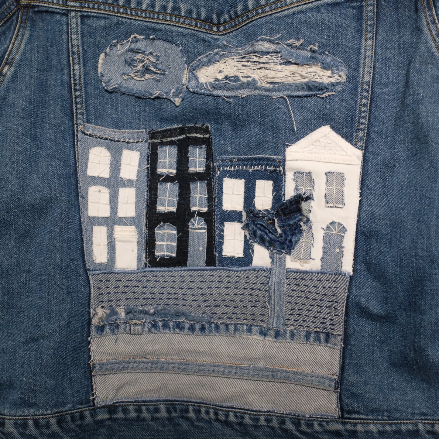 "Housing For All" Upcycled Denim Scraps Jacket
