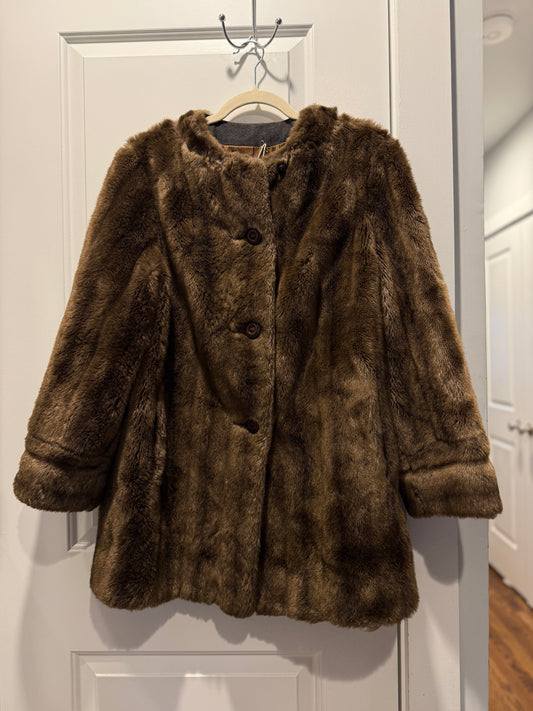 LSV 1970s Braemoor Tisaavel France Brown Faux Fur Jacket Vintage