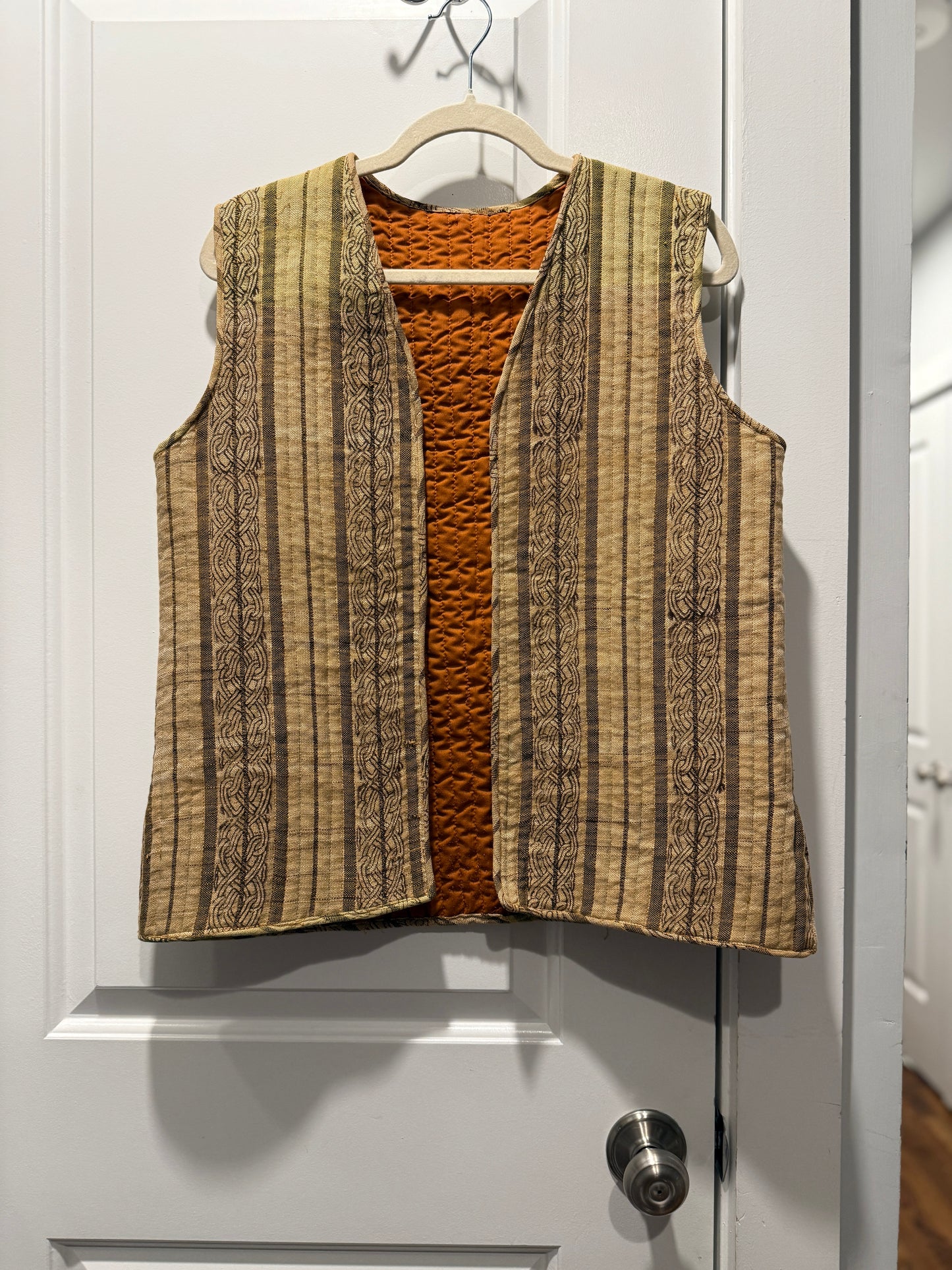 LSV 1970s Handmade block printed cotton vest fits M-L