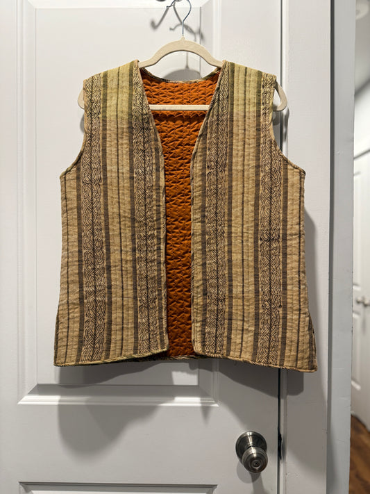 LSV 1970s Handmade block printed cotton vest fits M-L