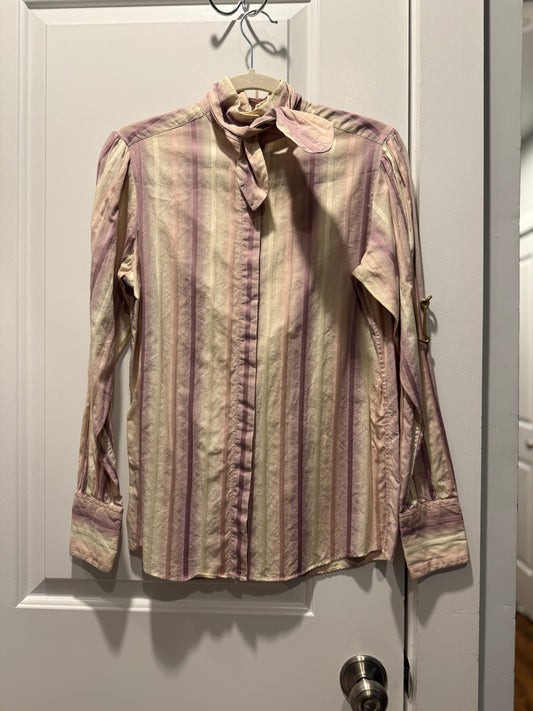 LSV 1980s Ellen Tracy stripe tie-neck blouse fits XS-S