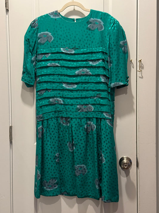 LSV 1980s Silk print dropped waist dress fits S-M
