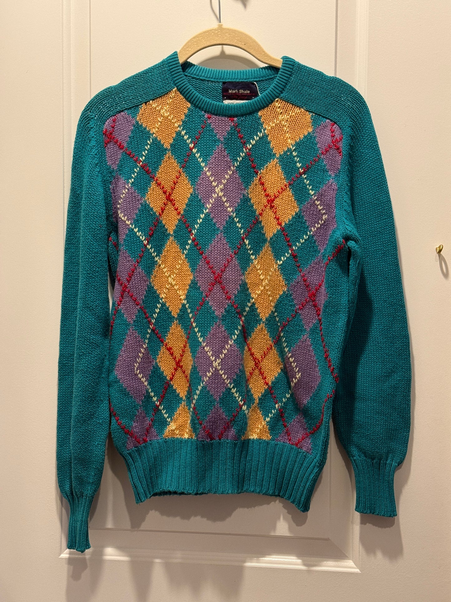LSV 1990s Mark Shale Argyle Cotton Sweater Scotland fits S-M