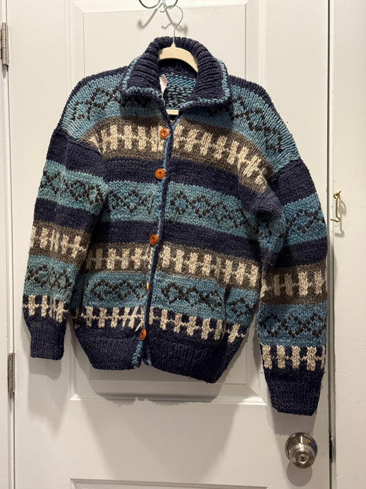 LSV 1990s Hand-knit cardigan sweater nordic style fits S-M