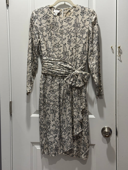 LSV 1980s St Gillian Petites silk floral print dress waist bow XS