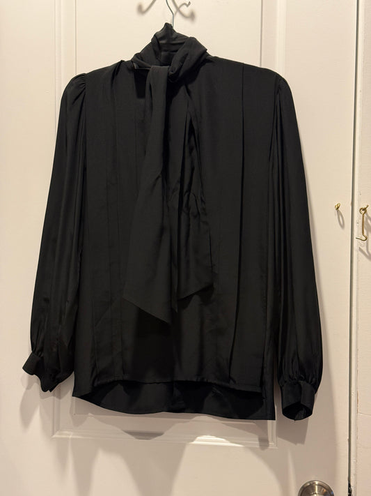 LSV 1980s Oleg Cassini silk tie neck blouse fits XS-S