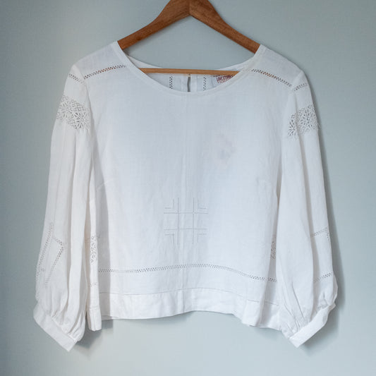 Puff Sleeve Blouse - Linen Openwork (Size 3)
