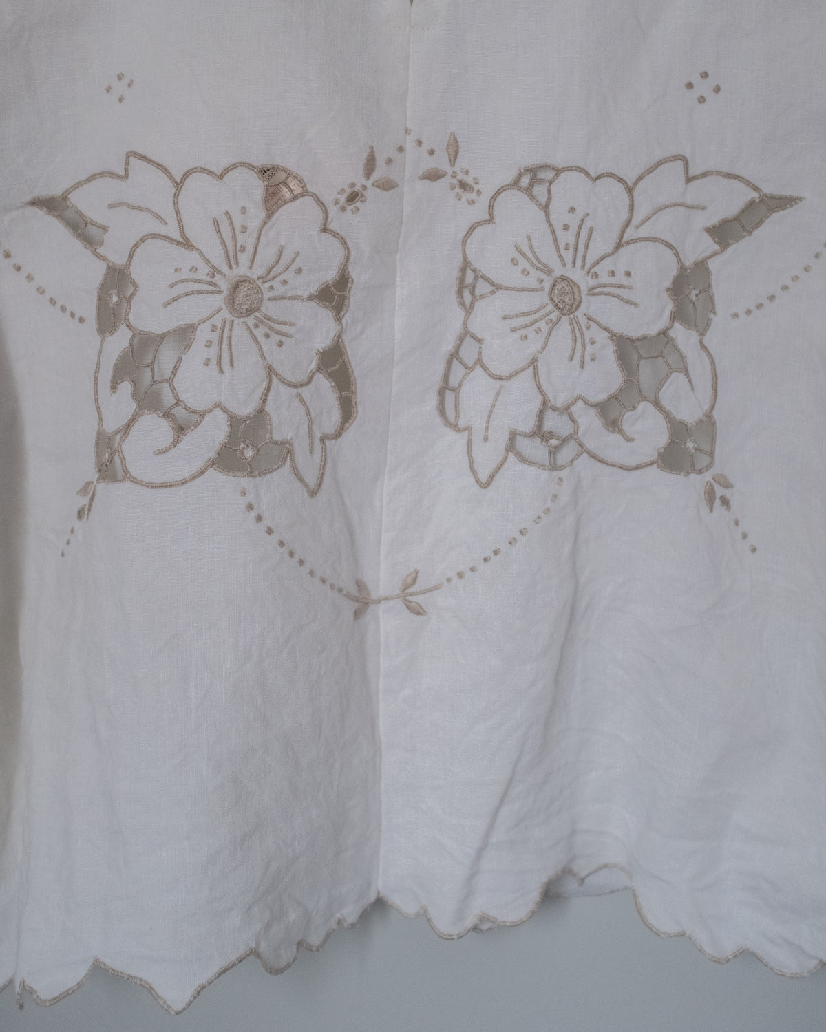 Puff Sleeve Blouse - Cream Linen Floral (Size 2)