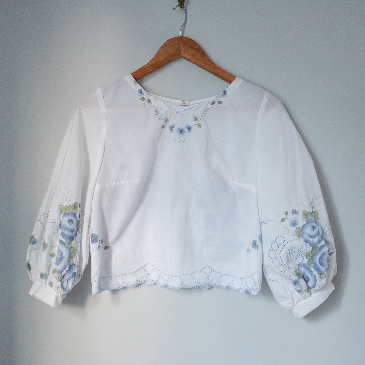 Puff Sleeve Blouse - Blue Flowers (Size 1)