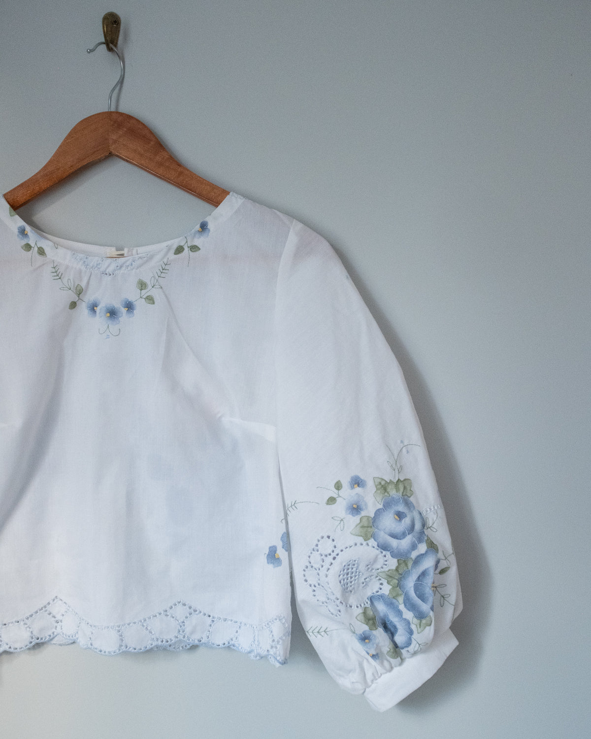 Puff Sleeve Blouse - Blue Flowers (Size 1)
