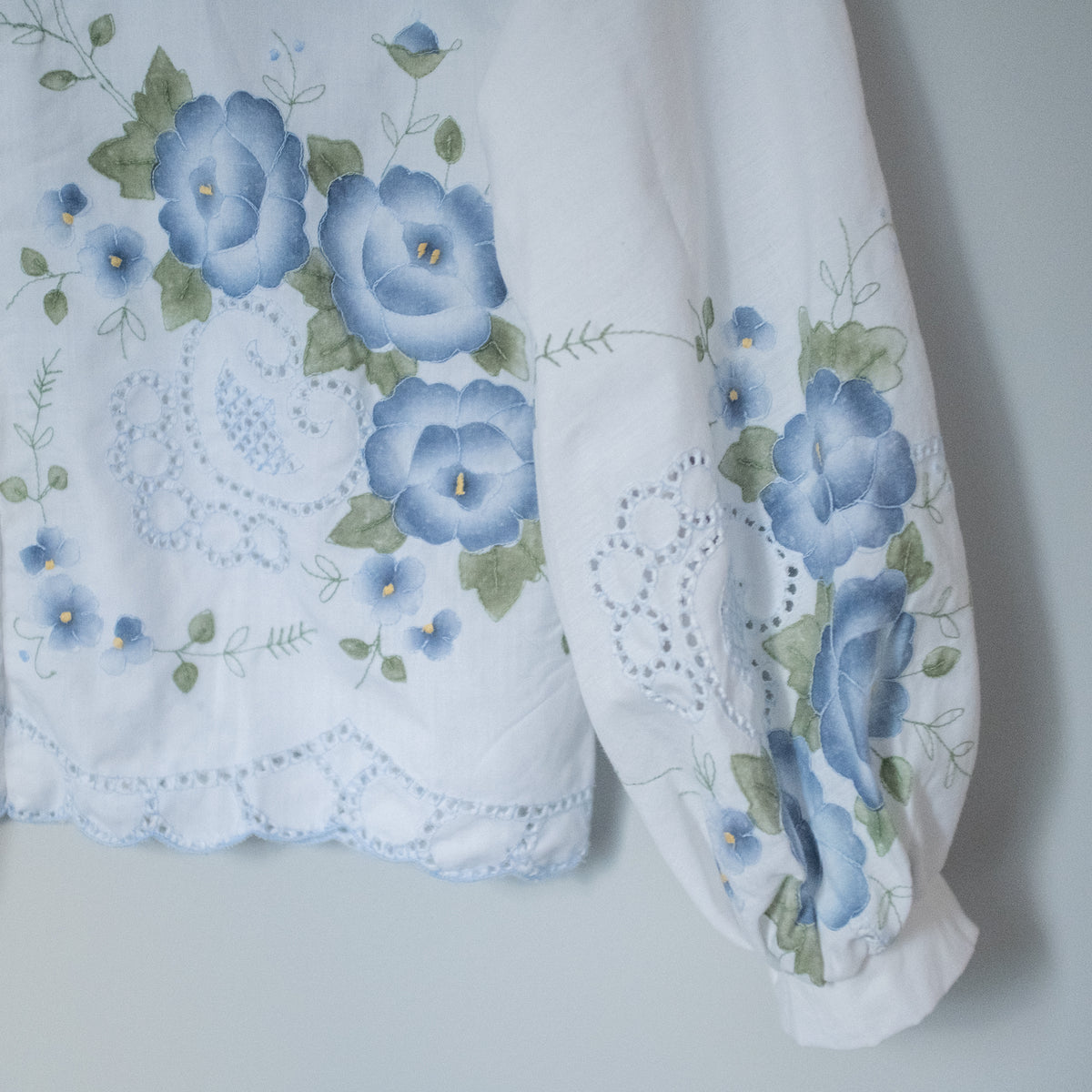 Puff Sleeve Blouse - Blue Flowers (Size 1)