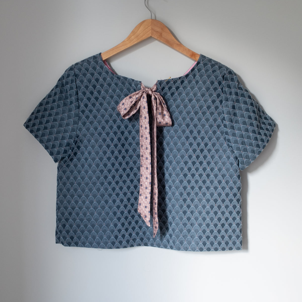 Cropped Blouse - Deco Blue Tie-Back