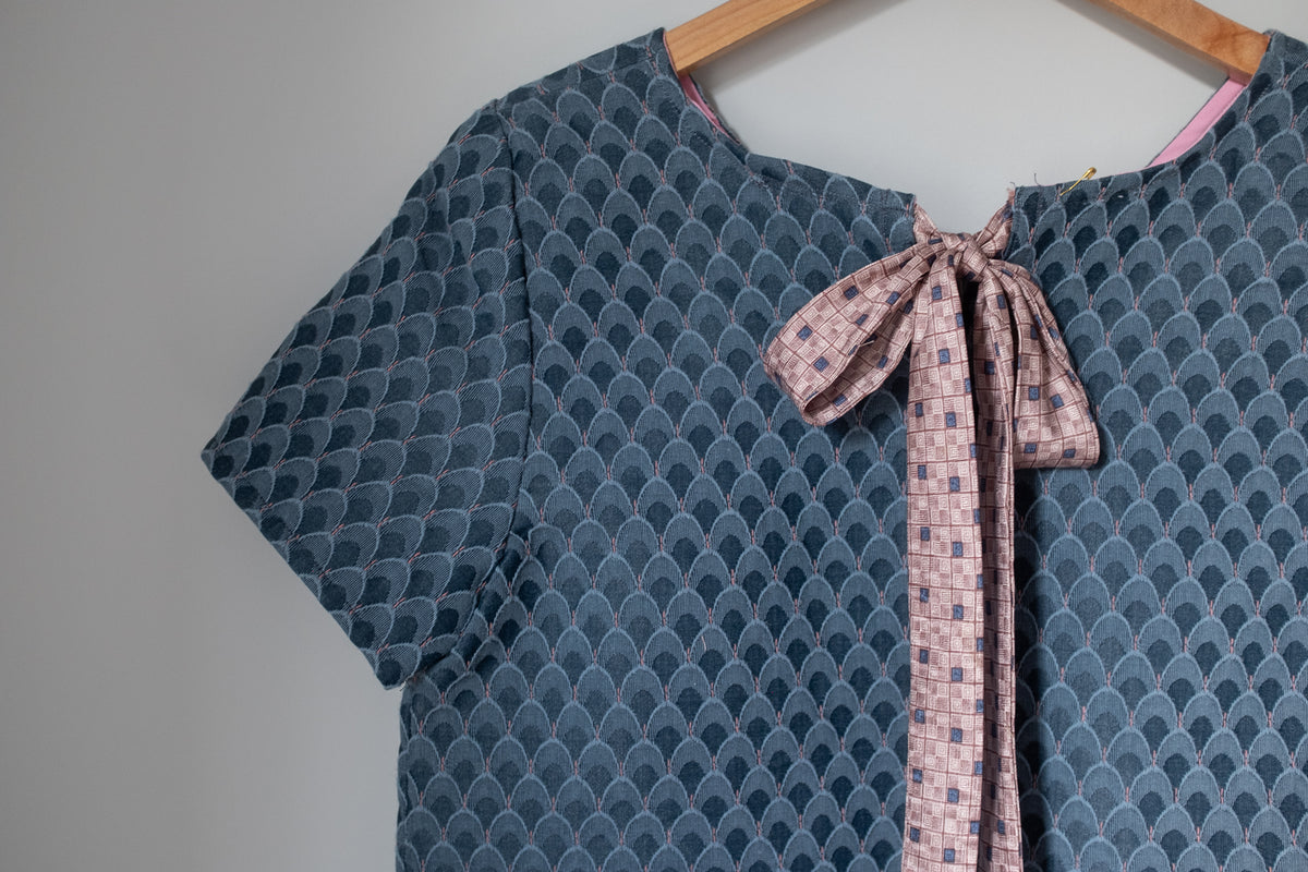 Cropped Blouse - Deco Blue Tie-Back