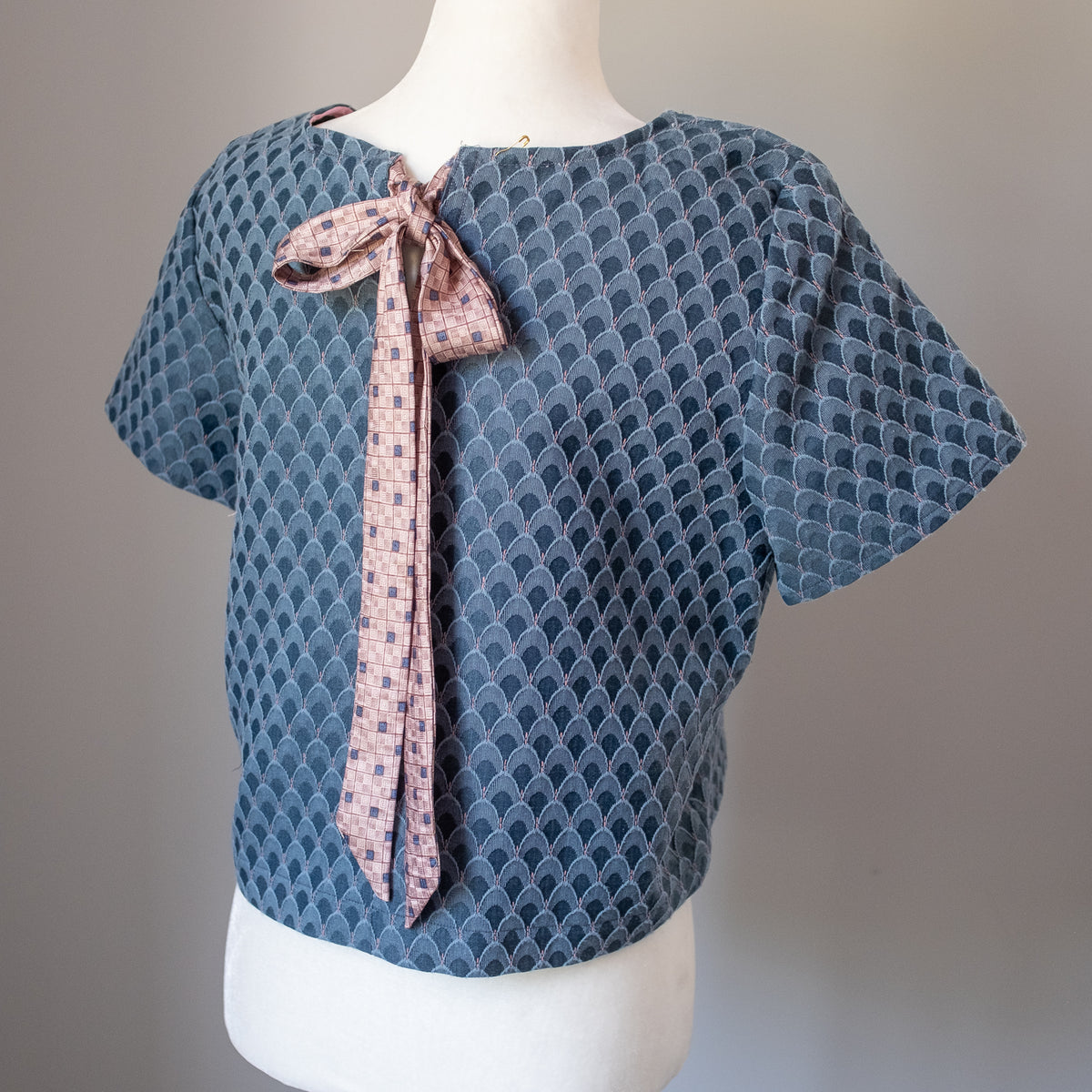 Cropped Blouse - Deco Blue Tie-Back