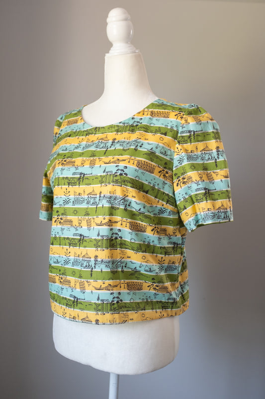 Summer Cropped Blouse - Vacation Print